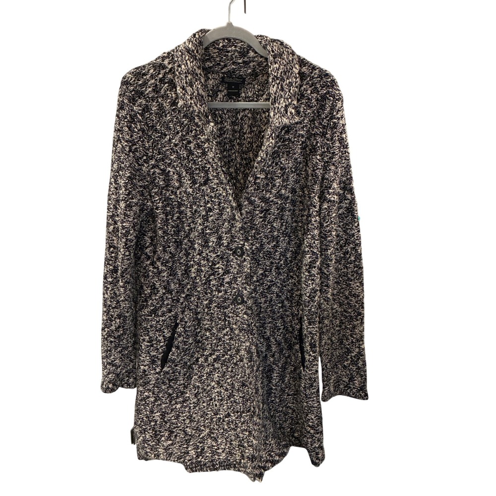 Twee Lucky Brand Mackenzie Marled Knit Sweater Coat Women Size M Black White